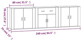 3 db betonszürke szerelt fa tálalószekrény