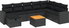 vidaXL 9 részes fekete polyrattan kerti ülőgarnitúra párnákkal