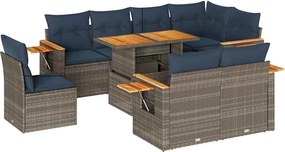 vidaXL 9 részes szürke polyrattan akácfa kerti ülőgarnitúra párnákkal