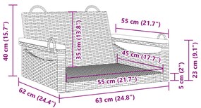 fekete polyrattan hintapad 63 x 62 x 40 cm
