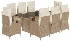 9 részes bézs polyrattan kerti étkezőgarnitúra párnákkal