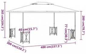 tópszínű pavilon oldalfalakkal és dupla tetővel 3x4 m