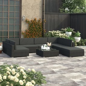 8 részes fekete polyrattan kerti ülőgarnitúra párnákkal