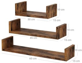 SHELFY 3 darabos fali polcszett, barna