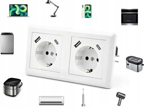 250V 16A Fehér Aljzat Dupla Aljzat Usb Töltővel A+c