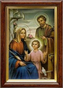 Vászonkép 18x13 Szent Család Jézus József Mária Barna Arany Fa Keret