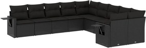 vidaXL 10 részes fekete polyrattan kerti ülőgarnitúra párnákkal