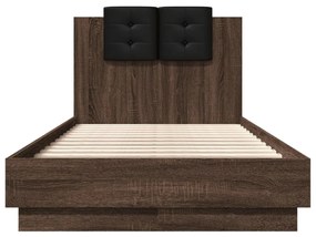 barna tölgy színű ágykeret fejtámlával és LED-ekkel 90 x 190 cm