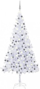 Fehér fél műkarácsonyfa LED-ekkel és gömbszettel L-es 240 cm
