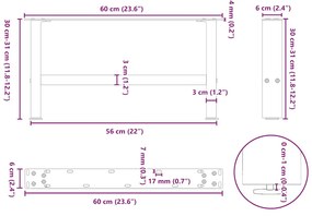 2 db fehér dohányzóasztal láb 60 x (30-31) cm acél