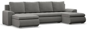 Tokio U alakú sarokkanapé, 3 ágyneműtartóval, bársony, univerzális oldal, világosszürke