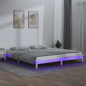fehér tömör fa ágykeret LED-világítással 120 x 200 cm