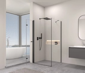 Erga Berlin, zuhanykabin összecsukható ajtóval 120 (ajtó) x 100 (fal) x 195 cm, 6mm átlátszó üveg, fekete profil, ERG-V02-BERLIN-D120G100-CL-BK