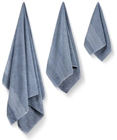 Kék frottír pamut törölköző és fürdőlepedő készlet 3 db-os Piramit – Foutastic