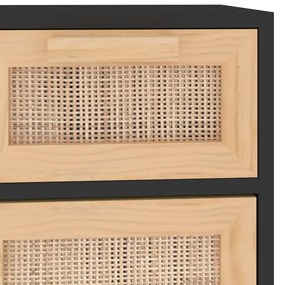 fekete tömör fenyő/természetes rattan tálalószekrény 60x30x75cm