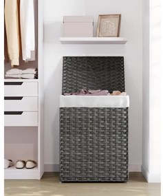 Kézzel fonott rattan szennyeskosár, összecsukható, kivehető zsákkal 90L, szürke