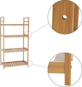 4 polcos polcállvány, természetes bambusz, FIORE TYP 2