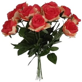 Műcsokor vörös és sárga rózsákból, 67 cm, 12 db