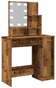 antik fa színű LED.es fésülködőasztal 86,5 x 35 x 136 cm