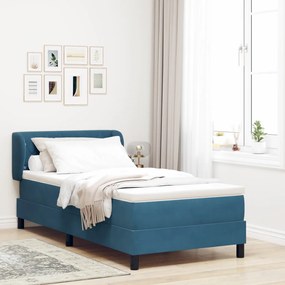 Boxspring Ágy Matraccal Sötét Kék 90x190 cm Bársony