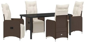 vidaXL Kert étkező szett párnával 5 pcs Barna polirattan