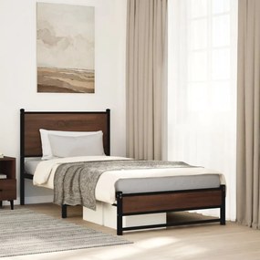 barna tölgy színű fém ágykeret matrac nélkül 90 x 190 cm