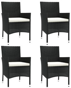 4 db fekete polyrattan kerti szék párnával