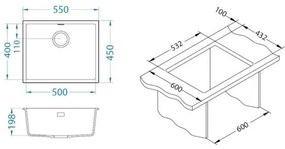ALVEUS 1150051 - OMNI 55x45 cm gránit konyhai mosogató, fehér