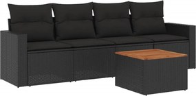 vidaXL 5 részes fekete polyrattan kerti kanapészett párnákkal