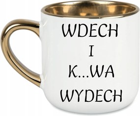 Elegáns bögre „Belégzés és k...kilégzés” arany rant és fül 400 Fehér