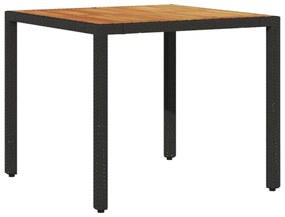 fekete polyrattan kerti asztal akácfa lappal 90 x 90 x 75 cm