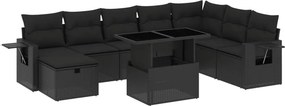 vidaXL 9 részes fekete polyrattan kerti ülőgarnitúra párnákkal