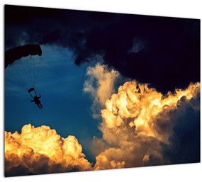 Ejtőernyős a felhőkben képe (üvegen) (70x50 cm)