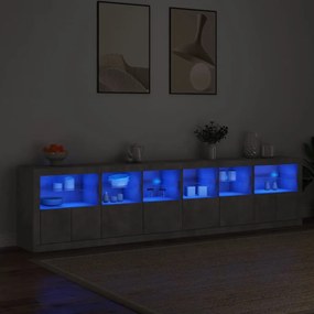 betonszürke tálalószekrény LED-világítással 283x37x67 cm