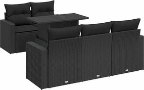 vidaXL 6 részes fekete polyrattan kerti ülőgarnitúra párnákkal