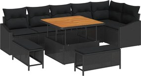 vidaXL Kerti Kanapé Szett párnával 9 pcs Fekete polirattan