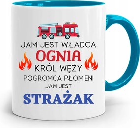 Kék Bögre Tűzoltónak Én Vagyok A Tűz Ura fényképes nyomattal