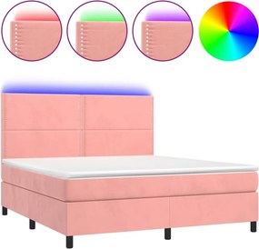 vidaXL rózsaszín bársony rugós és LED-es ágy matraccal 160x200 cm