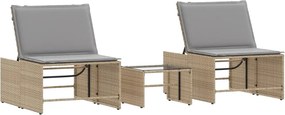 vidaXL 2 db bézs polyrattan napozóágy asztallal