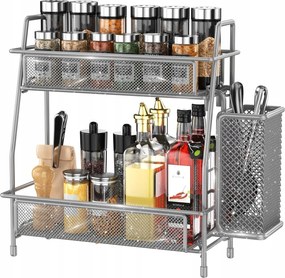 Konyhai fűszertartó polc fém rendszerező 2 szintes szürke könyvespolc