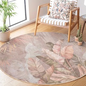 Világos rózsaszín mosható kerek szőnyeg ø 150 cm Dusty Leaves – Mila Home