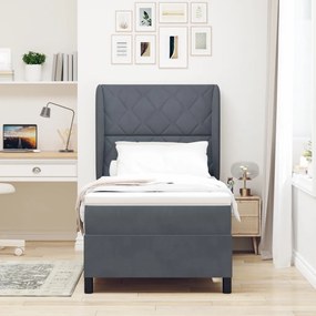 Boxspring Ágy Matraccal Sötétszürke 90x200 cm Bársony