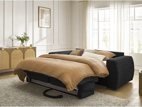 Fekete kordbársony kanapé mindennapos alvásra-kinyitható 220 cm Hugo – Bobochic Paris