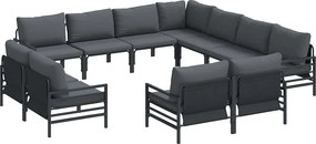 vidaXL Kerti Kanapé Szett párnával 11 pcs Fekete Acél