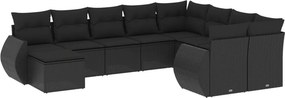 vidaXL 10 részes fekete polyrattan kerti ülőgarnitúra párnákkal