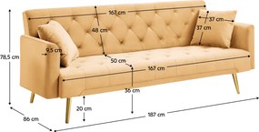 Kihúzható kanapé, mustárszínű/gold króm-arany, ALISIA