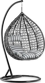 Fekete függőszék KOKON állvánnyal, fehér-szürke párna