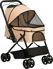PawHut Kisállat Babakocsi Kutyák és Macskák Számára - Pet Wagon - Oxford Barna 76.5 x 52 x 95 cm | Aosom