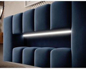 Sötétkék kárpitozott ágyneműtartós egyszemélyes ágy ágyráccsal 90x200 cm Lamica – ELTAP