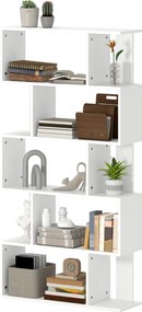 HOMCOM Aszimmetrikus Könyvespolc 5 Szinttel és 10 Nyitott Polccal, Modern Chipboard Könyvespolc, 80x24x159 cm, Fehér | Aosom